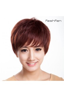 FESHFEN時尚女短發卷發蓬松逼真自然 真人發發套中老年人女士假發