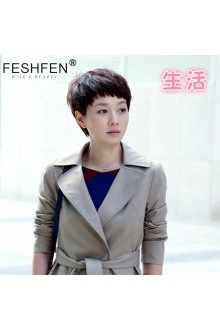 FESHFEN手織真發(fā)假發(fā)女短發(fā)職場知性時(shí)尚蓬松帥氣短直發(fā)假發(fā)頭套